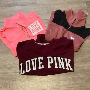 A bundle of 3 Pink Victoria Secret sweatshirts all size M
